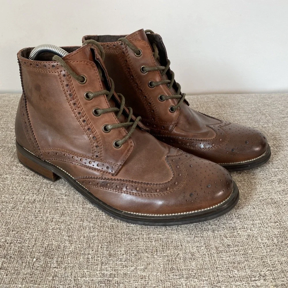 Steve Madden Mens Evander Leather Wing Tip Ankle Boots Size 9.5 Dressy Casual - Picture 1 of 10